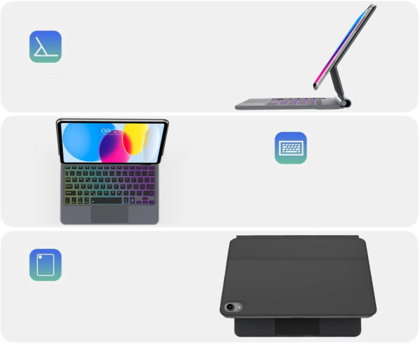 Klawiatura z etui SENGBIRCH do iPad 10 10.9 cala QWERTZ podświetlana czarna - obrazek 2