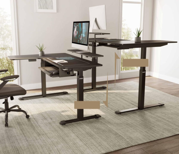 Regulowane biurko narożne EUREKA ERGONOMIC ERK-L60L-B-PRO-EU 155x110 cm - obrazek 6