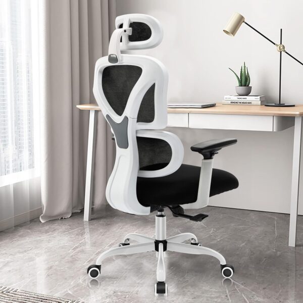 USZKODZONY NIE ZESTAW Krzesło biurowe KERDOM KD9070 białe ergonomiczne krzesło z siatki i zagłówkiem - obrazek 5