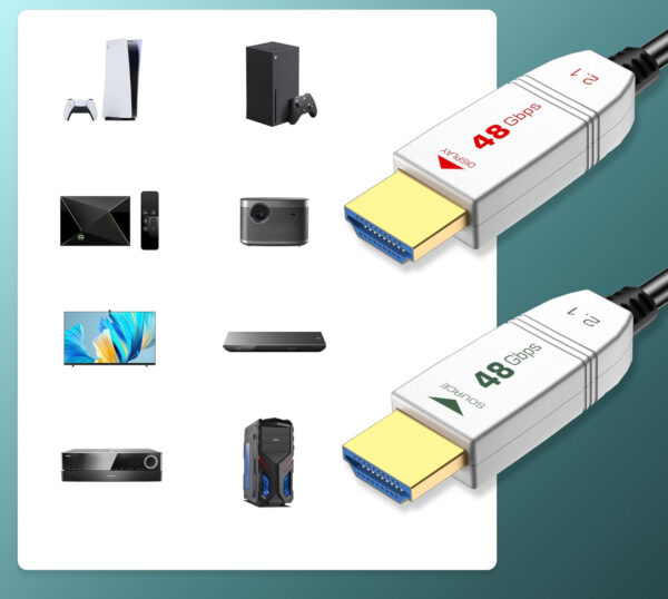 Kabel HDMI 2.1 światłowodowy FeizLink 8K@60Hz/4K@120Hz 48Gbps HDR eARC Dolby 8m - obrazek 2