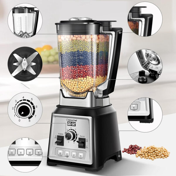 UŻYWANY Blender AMZCHEF 2000W 2L 25000RPM 8 biegów 4 programy smoothie - obrazek 2