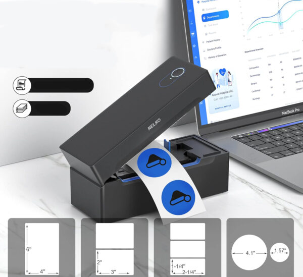 Drukarka etykiet Nelko, 4x6, Bluetooth, iOS, Android, 6W, czarna - obrazek 2