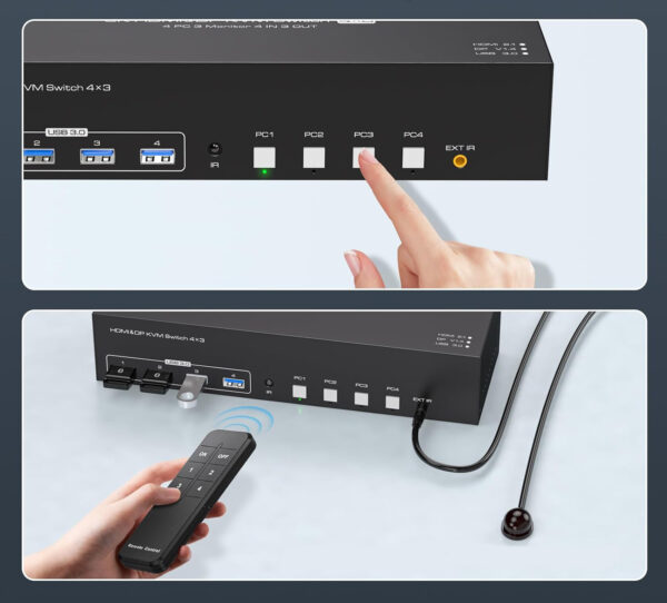 Przełącznik KVM 8K 4xPC 3xMonitor 4K144Hz 2xDP+HDMI 4xUSB 3.0 z kontrolerem - obrazek 3