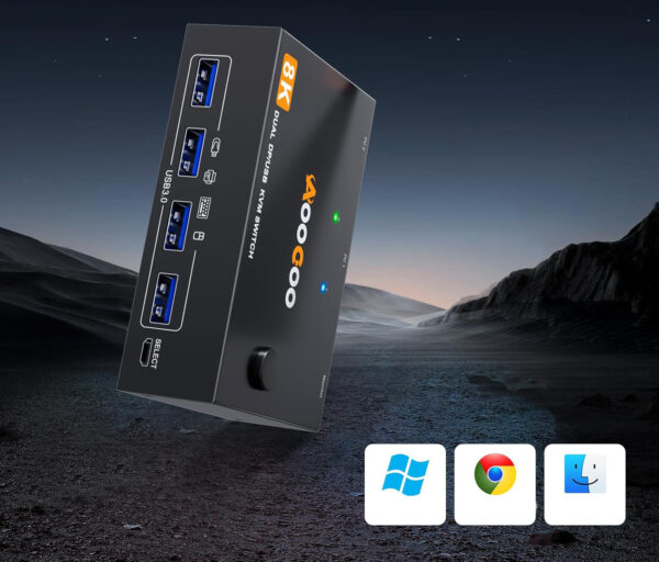 Przełącznik KVM 2x2 8K@30Hz/4K@144Hz USB 3.0 4×USB pilot kable w zestawie - obrazek 2