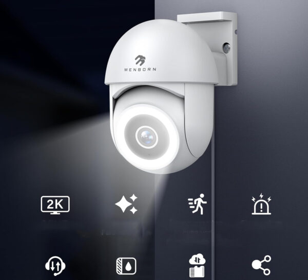 Zewnętrzna smart kamera Menborn G12, 2.5K/4MP, 360°, nocne LED, 2 szt - obrazek 8