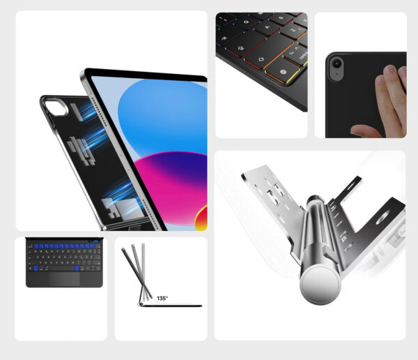 Etui z klawiaturą nimin dla iPada 10.9" 10. generacji, magnetyczne, AZERTY - obrazek 4