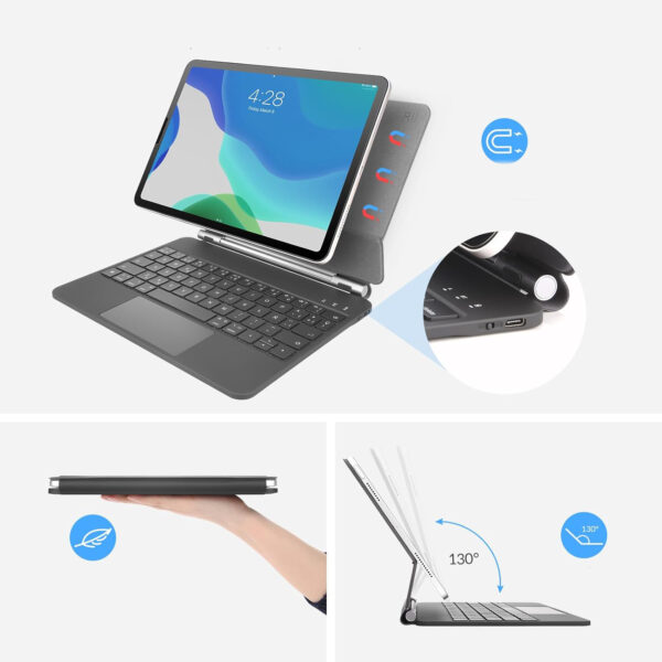 Etui do iPad Pro 10.9/11 Rii HL128 hiszpańska klawiatura z podświetleniem i trackpadem QWERTY - obrazek 2