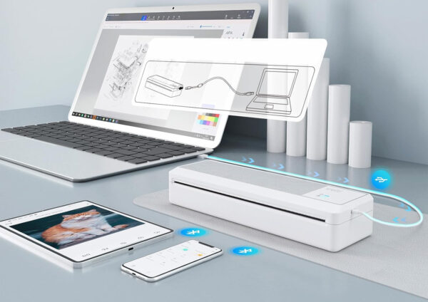 Przenośna drukarka termiczna A4 Vretti P83 Bluetooth Android/iOS do biura i podróży białą - obrazek 7