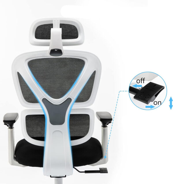 USZKODZONY NIE ZESTAW Krzesło biurowe KERDOM KD9070 białe ergonomiczne krzesło z siatki i zagłówkiem - obrazek 8