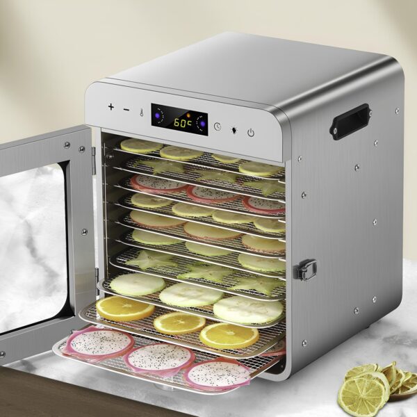 Dehydrator do suszenia owoców RESTEQ, 400 W, 10 półek, stal nierdzewna - obrazek 3