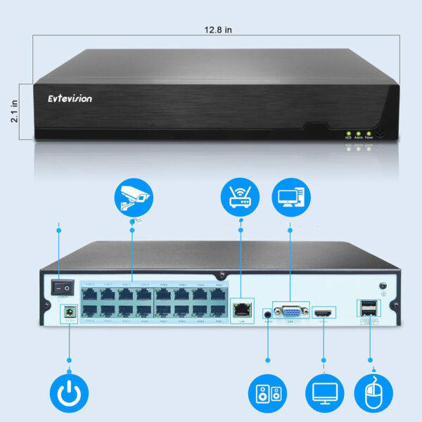 Rejestrator Evtevision NVR 32CH 4K - Zdalny dostęp, 16 portów PoE, bez HDD - obrazek 6