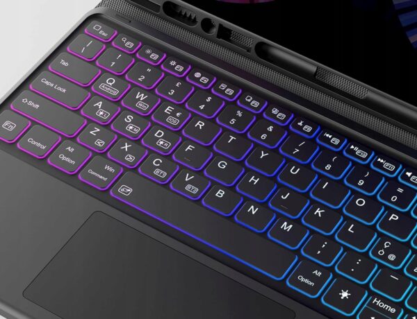 Etui Earto z klawiaturą QWERTZ do iPada Pro 12.9, 7 kolorów podświetlenia, czarne - obrazek 7