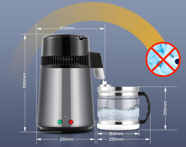 Destylator wody Hanchen, stal nierdzewna 304, 750 W, 4 l, ciemnoszara - obrazek 2