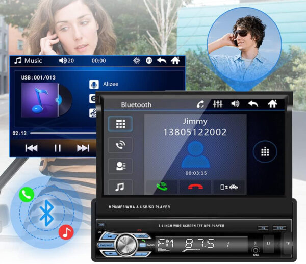 UŻYWANY Radio samochodowe Hikity 1DIN 7", BT, USB, FM, AUX, Mirror Link - obrazek 2