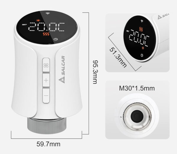 Zestaw 3 termostatów SALCAR WiFi Alexa Google Tuya z bateriami - obrazek 8