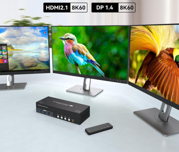 Przełącznik KVM 8K 4xPC 3xMonitor 4K144Hz 2xDP+HDMI 4xUSB 3.0 z kontrolerem - obrazek 6