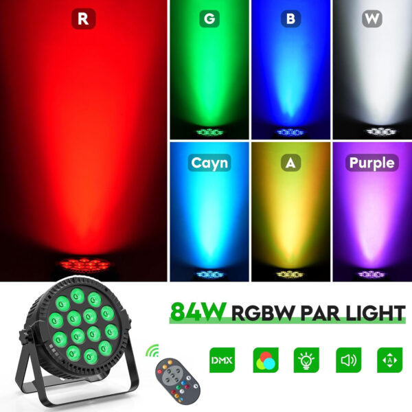 4 sztuki reflektorów HOLDLAMP LED, 14 diod RGBW, pilot zdalnego sterowania - obrazek 3