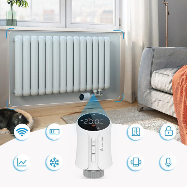Zestaw 3 termostatów SALCAR WiFi Alexa Google Tuya z bateriami - obrazek 2