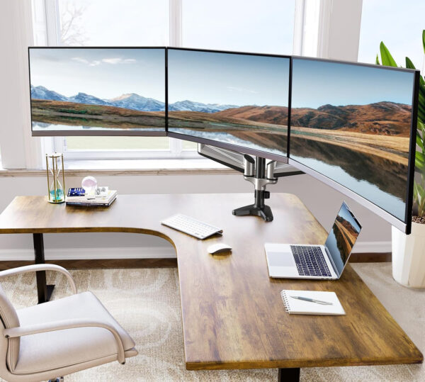 Uchwyt na trzy monitory17-32'' srebrny ergonomiczne ramię HUANUO HNTS3S  biurkowe regulowane - obrazek 5