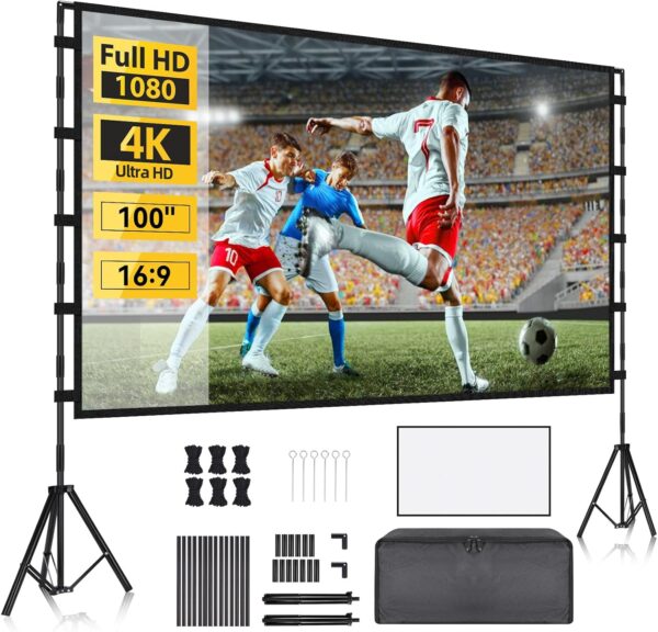 Ekran projekcyjny z podstawą Yofuly 100" dwustronny 16:9 4K do domu i pleneru