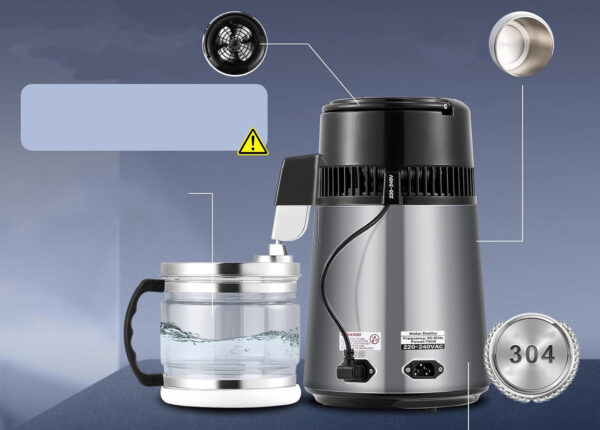Destylator wody Hanchen, stal nierdzewna 304, 750 W, 4 l, ciemnoszara - obrazek 5