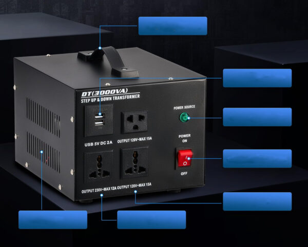 Przetwornica napięcia CREWORKS, 3000 W, od 220-240 V do 110-120 V, USB - obrazek 9