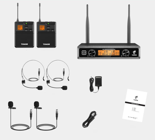 Bezprzewodowa mikrofonowa systema TONOR R23166 zestaw dwóch mikrofonów z odbiornikiem idealny do karaoke i prezentacji - obrazek 2