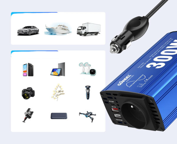 Adapter samochodowy GIANDEL PS-300C, 2x USB 4.8A, AC przetwornica napięcia z gniazdem sieciowym - obrazek 2