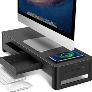 Meatanty Stojak na monitor 3 w 1 z 2 szufladami organizer biurkowy z półką na monitor, klawiaturę i drobiazgi biurowe