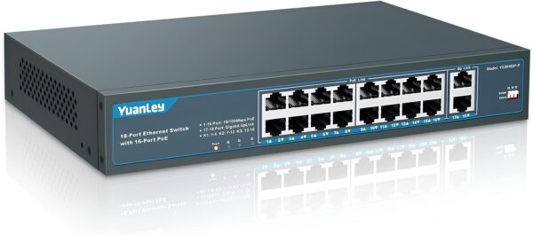 16-portowy przełącznik PoE YuanLey YS20162G-P, 10/100Mbps,250W, Powystawowy