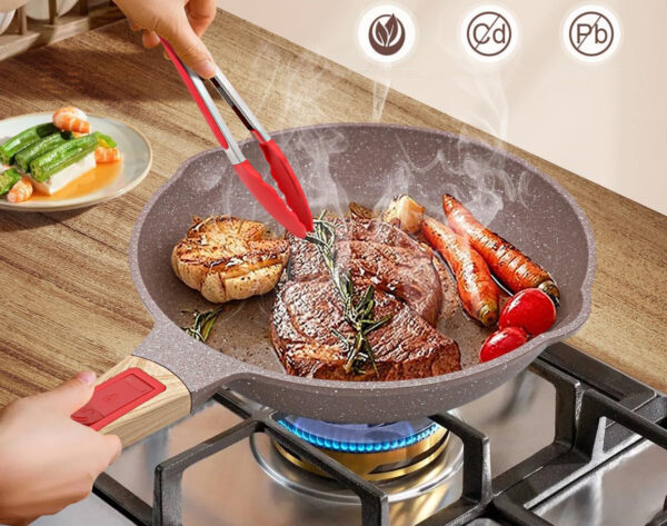 Patelnia ceramiczna głęboka 28 cm nieprzywierająca z odpinaną rączką brązowa - obrazek 6