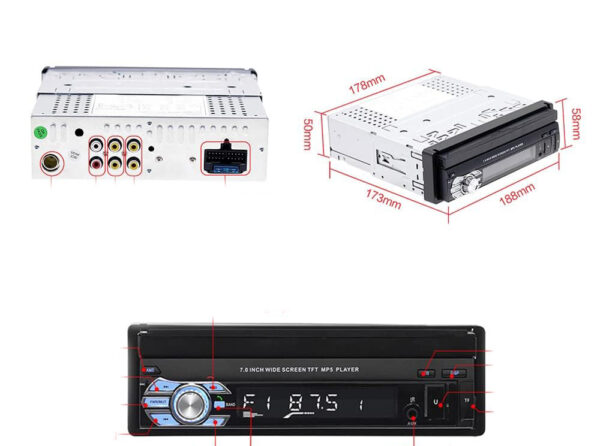 UŻYWANY Radio samochodowe Hikity 1DIN 7", BT, USB, FM, AUX, Mirror Link - obrazek 3