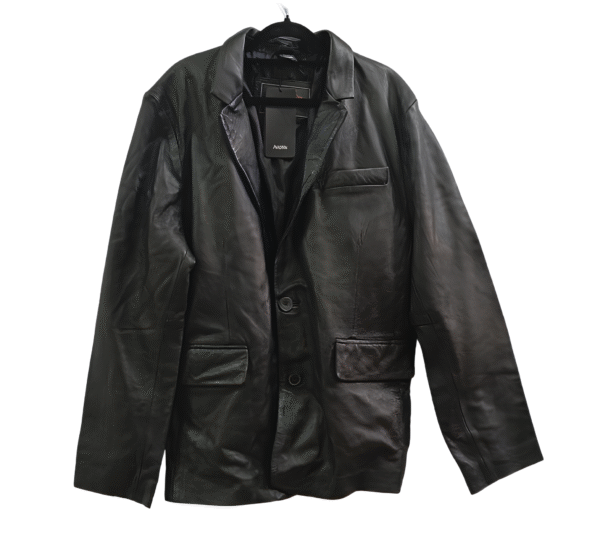 Męska skórzana kurtka sportowa Aviatrix EAQQ, czarna, 2 guziki, 2XL, EUR 54