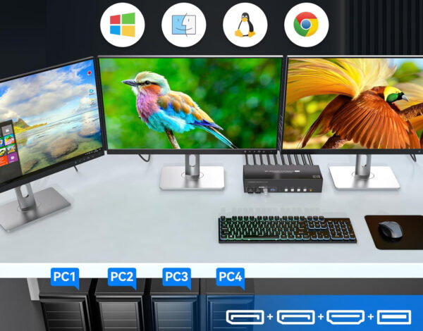 Przełącznik KVM 8K 4xPC 3xMonitor 4K144Hz 2xDP+HDMI 4xUSB 3.0 z kontrolerem - obrazek 4