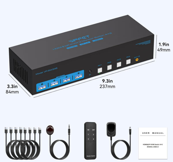 Przełącznik KVM AILVLVNG VP-SW345 4K144Hz/8K60Hz 4xPC 3xMonitor 4xUSB 3.0 POWYSTAWOWY - obrazek 7