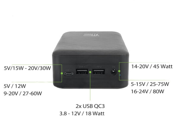Powerbank-bateria XTPower XT-27000DC 26800 mAh, DC 5V-24V, USB-C, 2xUSB QC3 - obrazek 3