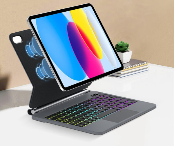 Klawiatura z etui SENGBIRCH do iPad 10 10.9 cala QWERTZ podświetlana czarna - obrazek 7