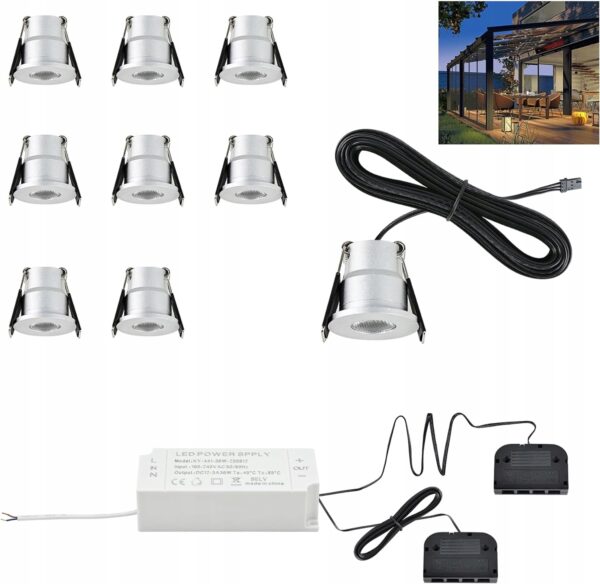 Minireflektor wpuszczany LED BOYIR, 12V, 3W, IP65, 8 szt. do ogrodu lub elewacji bez pudełka