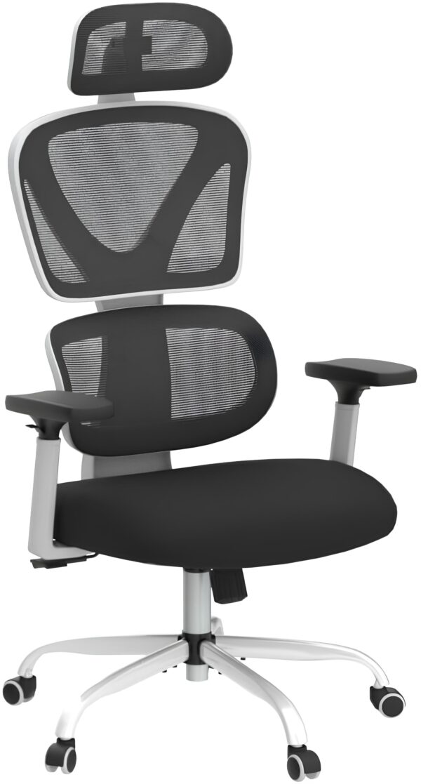 USZKODZONY NIE ZESTAW Krzesło biurowe KERDOM KD9070 białe ergonomiczne krzesło z siatki i zagłówkiem - obrazek 2