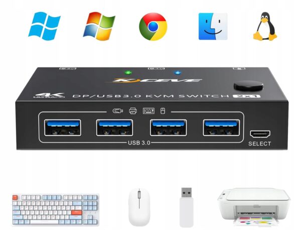 ESKEVE Przełącznik USB 3.0 KVM Displayport 8K 30 Hz 4K 120 Hz - obrazek 3