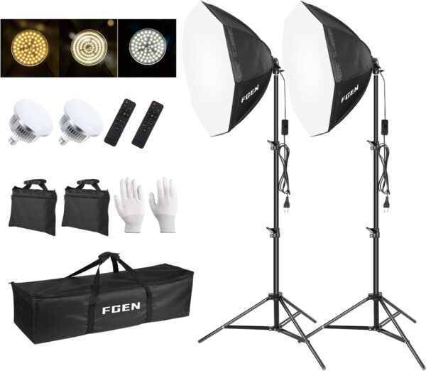 Zestaw Oświetlenia FGen, Softbox 70 cm, LED 135W, Statyw 2m, 3000-6500K