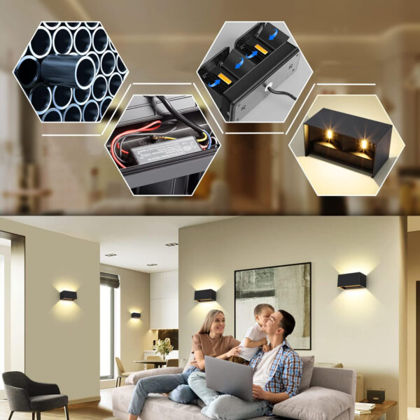 POWYSTAWOWY LED kinkiet Kingwen, 20 W, 3000 K, IP65, czarny, zestaw 2 szt. - obrazek 6