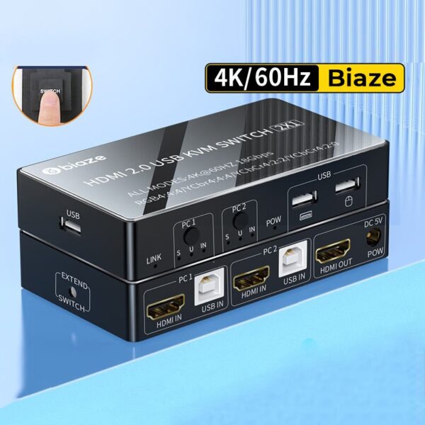 Przełącznik KVM Biaze KVM08 HDMI 2.0 2 porty 4K 60Hz HDCP USB hot-swap - obrazek 6