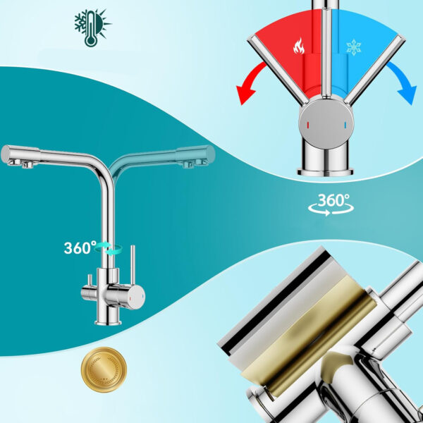 Bateria kuchenna FORIOUS EUKF61CH, 3-kierunkowa, stal nierdzewna, chrom Powystawowy - obrazek 4
