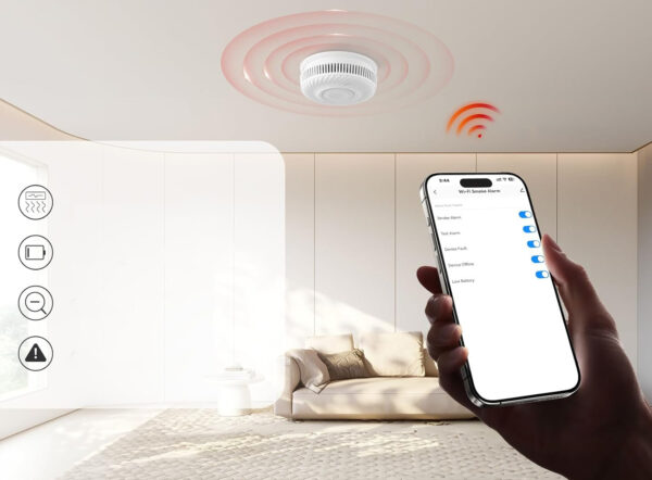 Czujnik dymu PHYSEN WLAN, opakowanie 6 sztuk bezprzewodowe czujniki z alarmem dymu i aplikacją, do ochrony domu i biura - obrazek 4