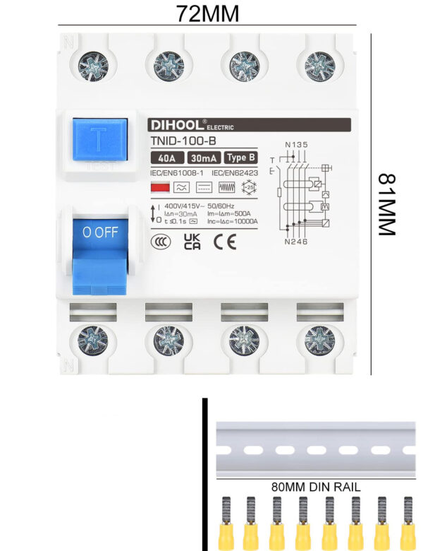 Przełącznik DIHOOL IEC/EN 62955 40A 30mA zabezpieczenie różnicowoprądowe do instalacji elektrycznych - obrazek 5