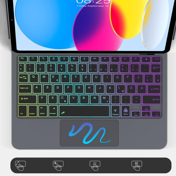 Klawiatura z etui SENGBIRCH do iPad 10 10.9 cala QWERTZ podświetlana czarna - obrazek 8
