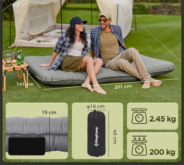 KingCamp Mata Sypialna Campingowa dla 2 Osób 201х141х15 cm - obrazek 4