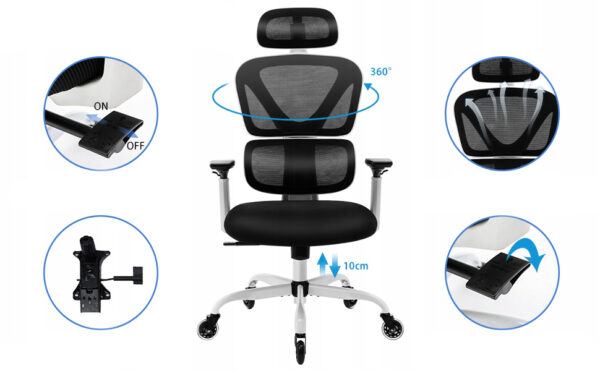 UŻYWANY Ergonomiczne krzesło biurowe KERDOM obrotowe białe KD-9070-F - obrazek 12