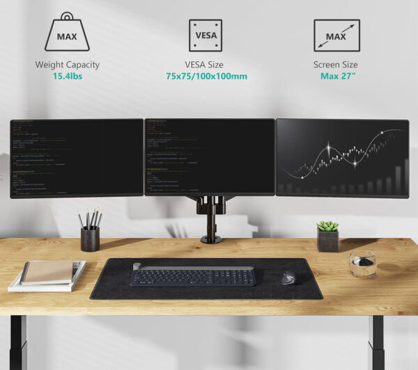 Uchwyt na 3 monitory WALI GSDM003, do 27", VESA 75/100 mm, czarny, Używany - obrazek 4